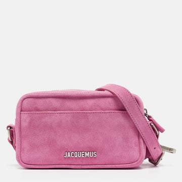 JACQUEMUS Pink Suede Le Baneto Shoulder Bag