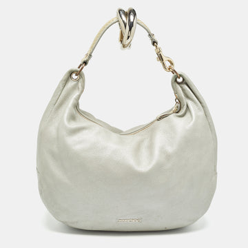 JIMMY CHOO Silver Leather Large Solar Hobo