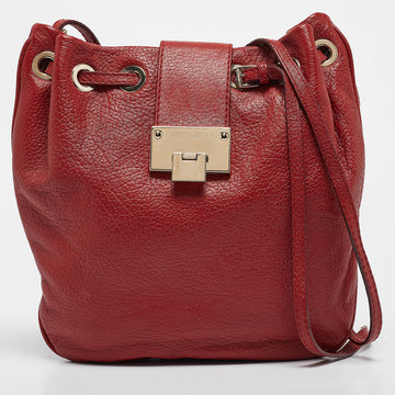 JIMMY CHOO Red Leather Drawstring Shoulder Bag