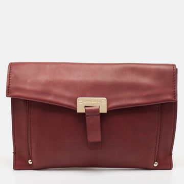 JIMMY CHOO Burgundy Leather Flap Clutch