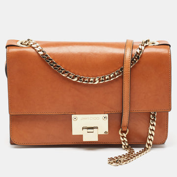 JIMMY CHOO Brown Leather Rebel Flap Shoulder Bag