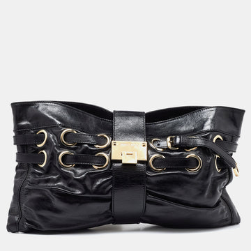 JIMMY CHOO Black Leather Rio Clutch Bag