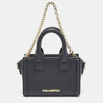 KARL LAGERFELD Black Saffiano Leather Micro K KLASSIK Tote