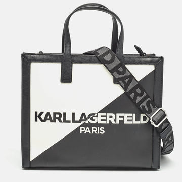 KARL LAGERFELD Black/White Faux Leather Nouveau Tote