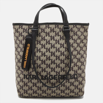 KARL LAGERFELD Black/Grey Jacquard Canvas and Leather K/Monogram Tote