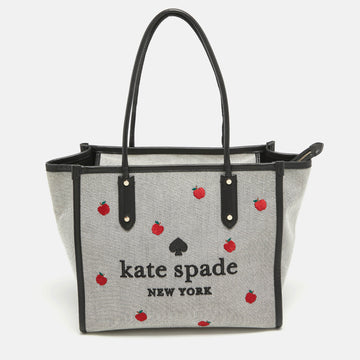 KATE SPADE Black/Grey Canvas Ella Apple Tote