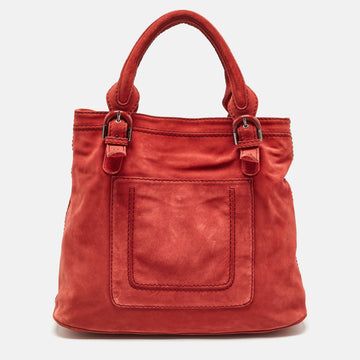 KENZO Brick Red Suede Buckle Handle Shopper Tote