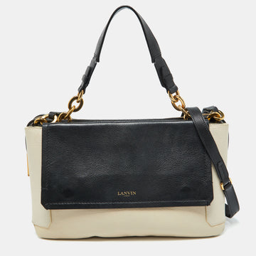 LANVIN Black/White White Leather Zip Shoulder Bag