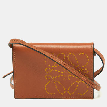 LOEWE Brown Leather Anagram Neck Card Holder