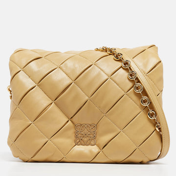 LOEWE Beige Leather Pleated Goya Puffer Shoulder Bag