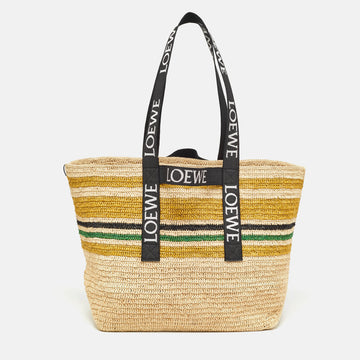 LOEWE Multicolor Striped Raffia Fold Shopper Tote