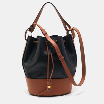 LOEWE Black/Brown Leather Balloon Drawstring Bucket Bag