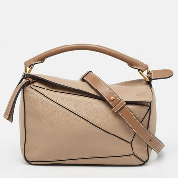 LOEWE Beige/Brown Leather Small Puzzle Shoulder Bag