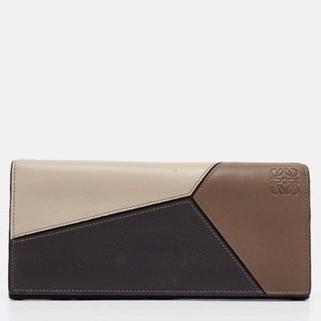 LOEWE Brown/Beige Leather Puzzle Long Bifold Wallet