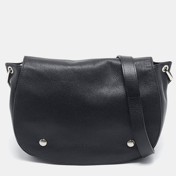 LONGCHAMP Black Leather Flap Shoulder Bag