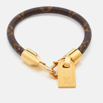 LOUIS VUITTON Monogram Luck It Brown Canvas Gold Tone Charm Bracelet