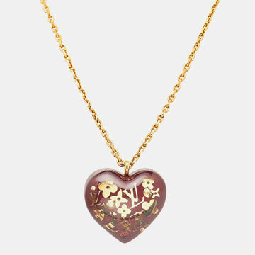 LOUIS VUITTON Pomme D'Amour Monogram Inclusion Heart Pendant Necklace