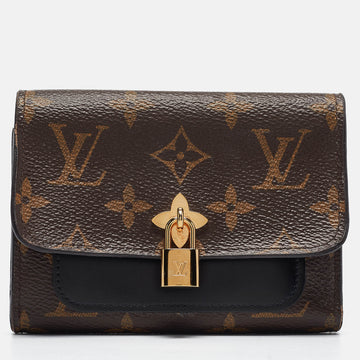 LOUIS VUITTON Black Monogram Canvas and Leather Flower Lock Wallet