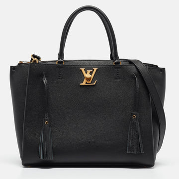 LOUIS VUITTON Black Leather Lockme Day MM Bag