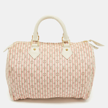 LOUIS VUITTON White/Pink Mini Lin Croisette Speedy 30 Bag