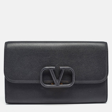 LOUIS VUITTON Black Leather VSling Flap Clutch