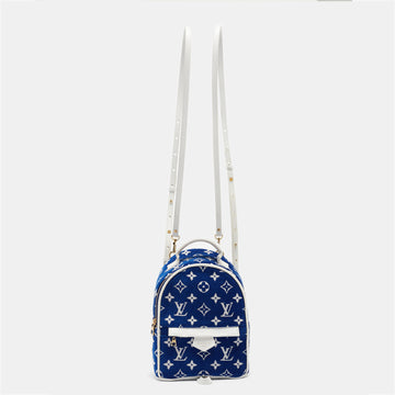 LOUIS VUITTON Blue/White Monogram Velvet and Leather Palm Springs Backpack