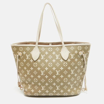 LOUIS VUITTON Beige/Khaki Green Monogram Empreinte Leather Neverfull MM Bag