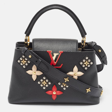 LOUIS VUITTON Black Taurillon Leather Limited Edition Applique Capucines PM Bag