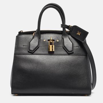 LOUIS VUITTON Black Leather City Steamer PM Bag