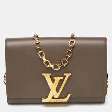 LOUIS VUITTON Olive Green Leather Chain Louise GM Bag