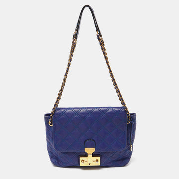 MARC JACOBS Blue Quilted Leather Flap Crossbody Bag