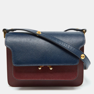 MARNI Burgundy/Navy Blue Leather Trunk Shoulder Bag