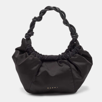 MARNI Black Satin and Leather Twirl Bag