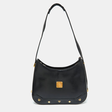 MCM Black Leather Zip Shoulder Bag