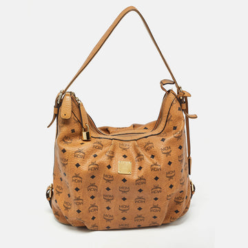 MCM Cognac Visetos Coated Canvas and Leather Large Hobo