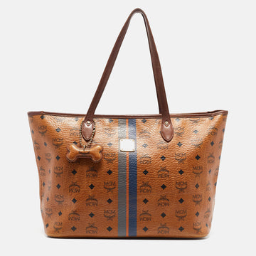 MCM Cognac Visetos Coated Canvas and Leather Striped Shopper Tote