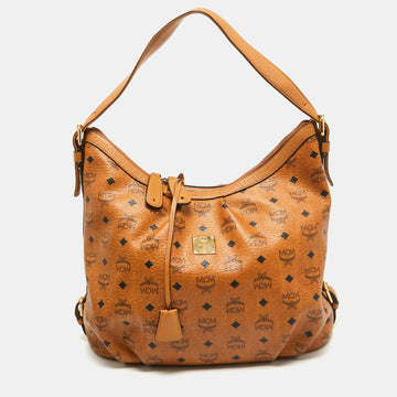 MCM Cognac Visetos Coated Canvas and Leather Large Hobo