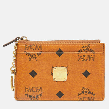 MCM Cognac Visetos Coated Canvas Zip Card Holder