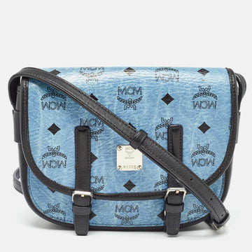 MCM Blue/Black Visetos Coated Canvas and Leather Crossbody Bag