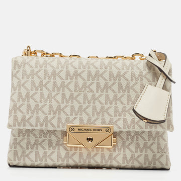 MICHAEL KORS Cream Signature Coated Canvas and Leather Small Cece Shoulder Bag