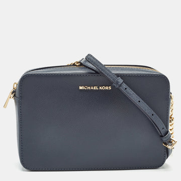 MICHAEL KORS Navy Blue Leather Jet Set East West Crossbody Bag