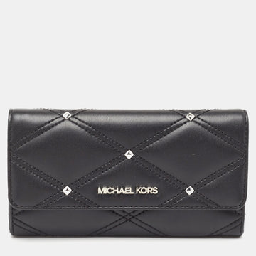 MICHAEL KORS Black Quilted Leather Large Jet Set Travel Trifold Wallet