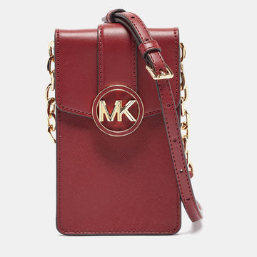 MICHAEL KORS Burgundy Leather Carmen Smartphone Crossbody Bag