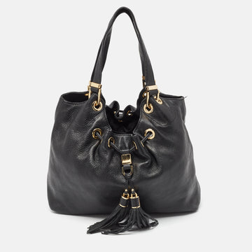 MICHAEL KORS Black Leather Large Camden Drawstring Shoulder Bag