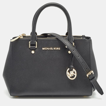 MICHAEL KORS Black Leather Medium Sutton Tote