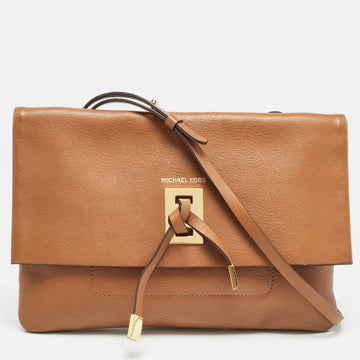 MICHAEL KORS Brown Leather Fold Over Flap Shoulder Bag