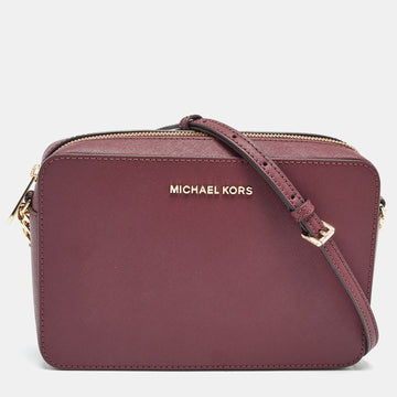 MICHAEL KORS Burgundy Leather Jet Set Crossbody Bag