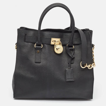 MICHAEL KORS Black Leather Hamilton North South Tote