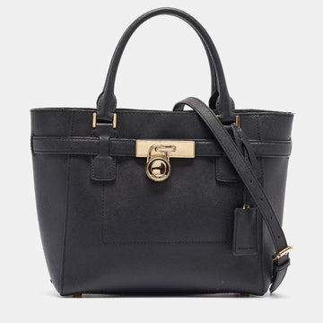 MICHAEL KORS Black Leather Hamilton Traveler Tote