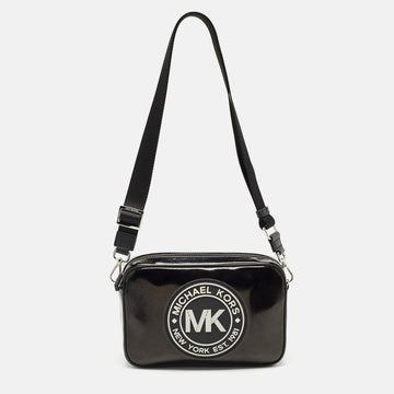 MICHAEL KORS Black/White Patent Leather Fulton Crossbody Bag